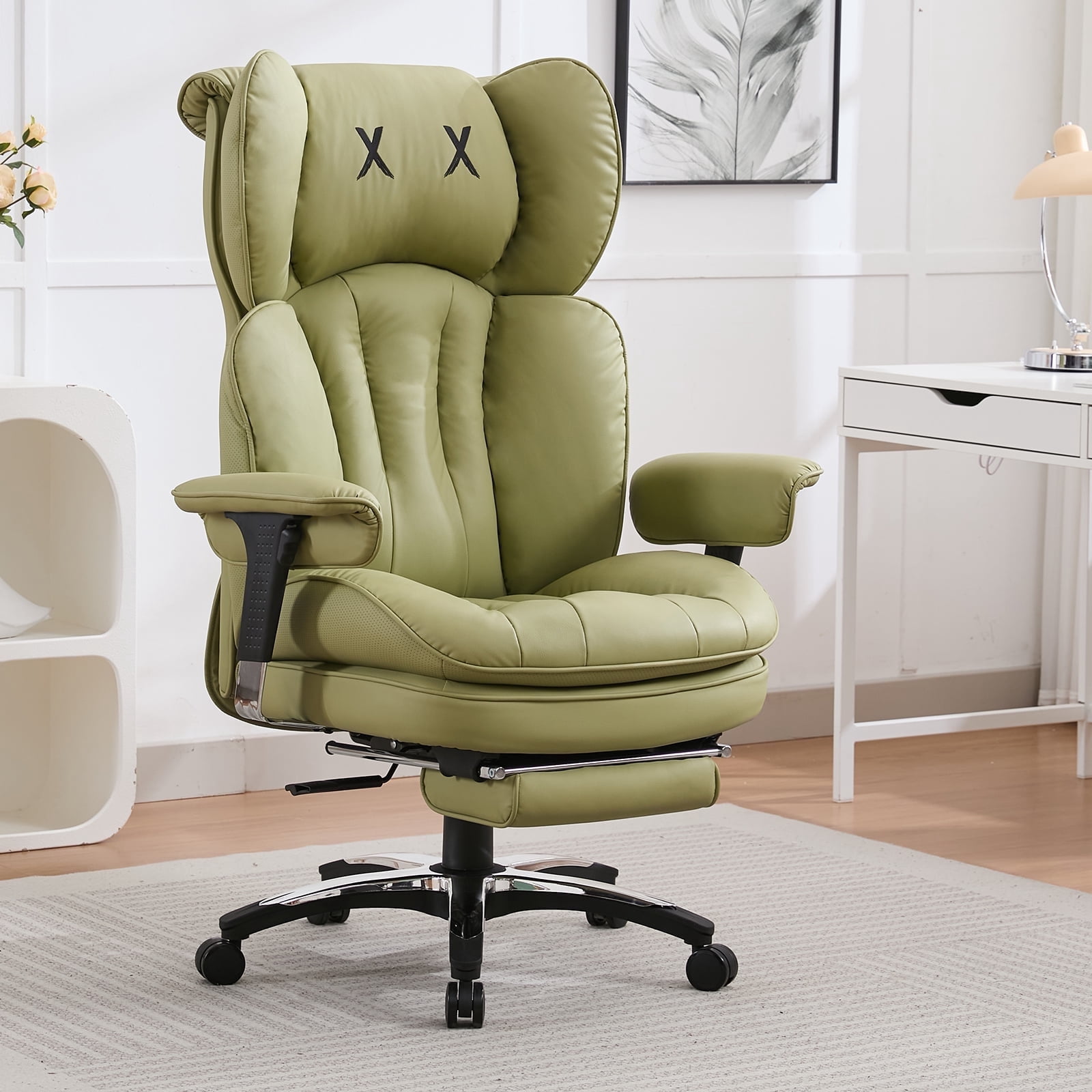 ATMILD 400lbs Big and Tall Ergonomic Office Chair Comfortable PU Leather Executive Desk Chair with Footrest and Lumbar Support (Green)