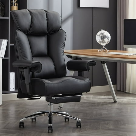 ATMILD 450lbs Big and Tall Office Chair Ergonomic Executive PU Leather Desk Chair with Footrest (Black)