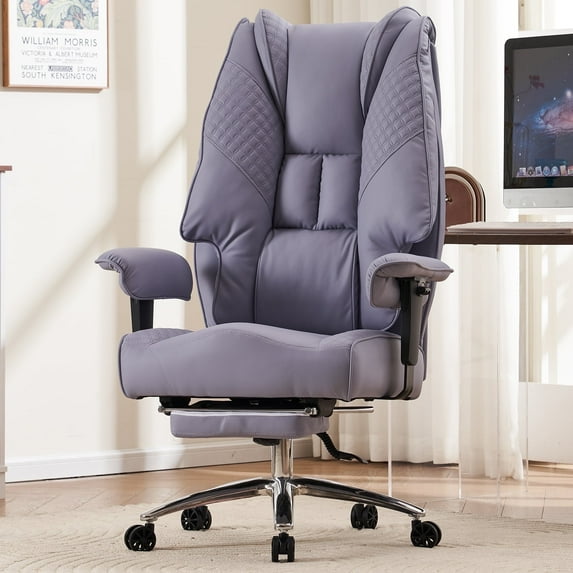 ATMILD High Back Ergonomic Office Chair Big and Tall Leather Executive Computer Desk Chair with Footrest, Light Purple