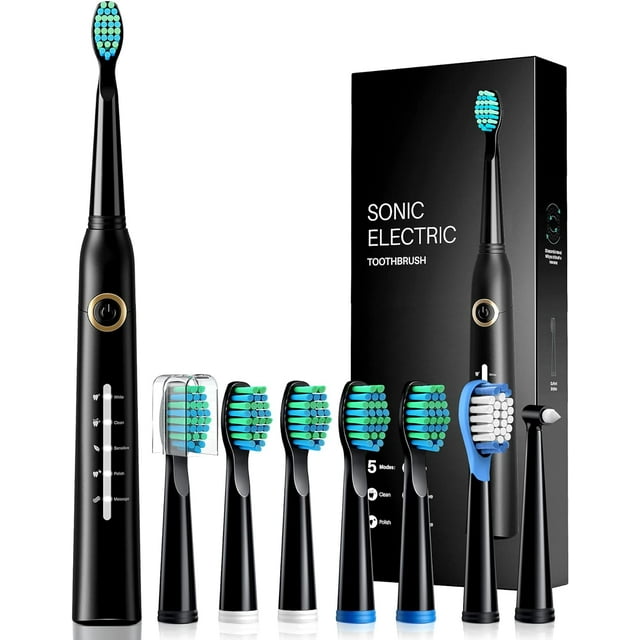 ATMOKO Electric Toothbrush, Greamo Sonic Electric Toothbrushes with 8 Brush Heads, 5 Modes, 40000 VPM Power Rechargeable Toothbrushes for Adults
