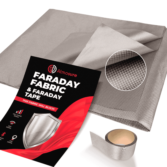 ATMOSURE Faraday Fabric & Tape Kit (1 Yard; 44 x 36 in Fabric; 197 in Tape) Copper-Nickel Shielding for RFID Blocking and DIY Signal Isolation