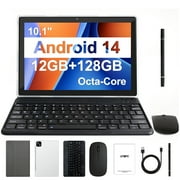 ATMPC Tablet, Android 14 Tablets 10 Inch, 124+8GB RAM 128GB ROM, 1TB Expandable, Octa-Core Tablet with Keyboard, Mouse, Stylus, 1280 * 800 IPS, 6000mAh Battery, WiFi 6,BT 5.4, Dual Camera