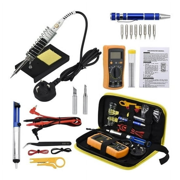 ATO 60W Soldering Iron Kit with Multimeter, 2PCS Tips,Digital Display Electric Soldering Iron Tool Set 15Pcs