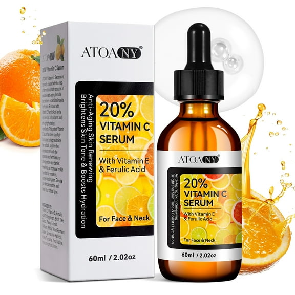 ATOANY 20% Vitamin C Serum For Face & Neck, Anti Aging & Wrinkle Facial Serum with Vitamin C, Boost Skin Collagen,Hydrate & Plump Skin, 60ml