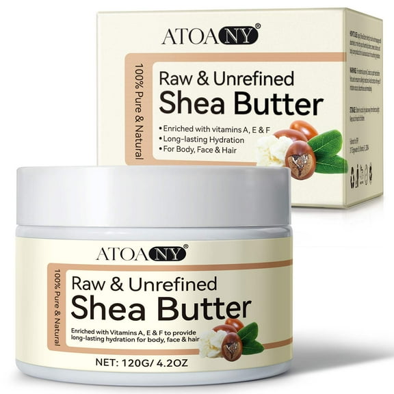 ATOANY Raw & Unrefined Shea Butter for Body, Face & Hair, 100% Pure & Natural Shea Butter with Vitamins A, E & F, Long-Lasting Hydration for Dry Skin, 4.2 oz