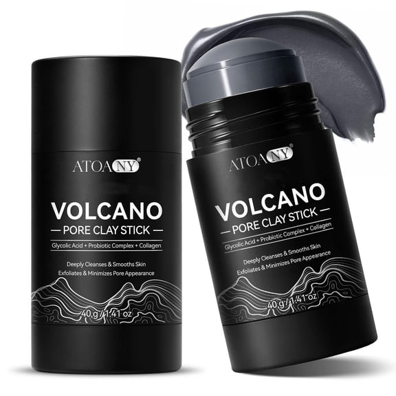 ATOANY Volcano Pore Clay Stick Mask with Glycolic Acid, Probiotic Complex & Collagen, Deep Cleansing Face Mask, 40g(2Pack)