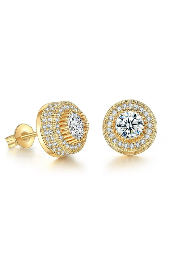 ATOBAO 925 Sterling silver Screw Back Earrings 14K Gold Plated 5A+ Cubic Zirconia Cluster Round Diamond Screw On Stud Earrings For Men Women Aretes De Hombre