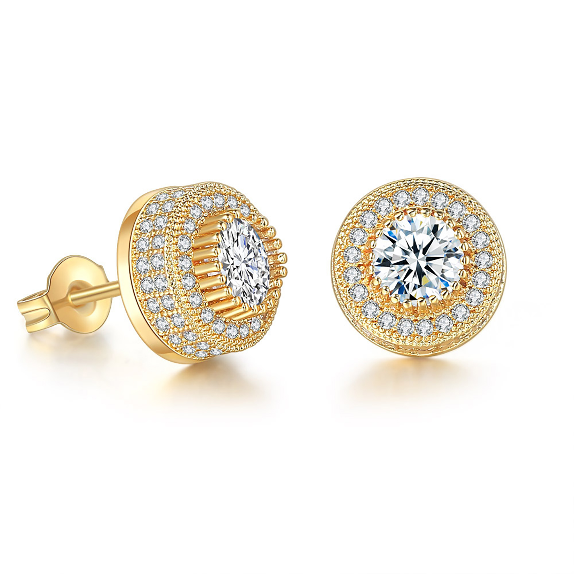 ATOBAO 925 Sterling silver Screw Back Earrings 14K Gold Plated 5A+ Cubic Zirconia Cluster Round Diamond Screw On Stud Earrings For Men Women Aretes De Hombre