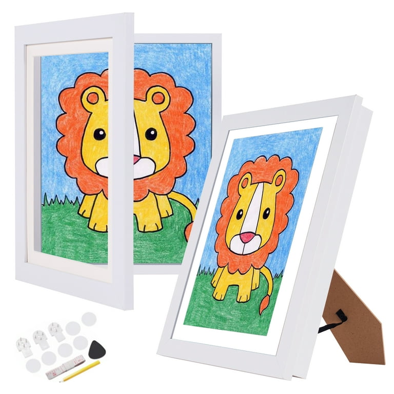 ATOBART Kids Art Frames, 8.5×11 Front Opening Kids Artwork Frames,  Changeable Picture Storage Frames, Crafts Painting Art Display Stand(2PK  White) 