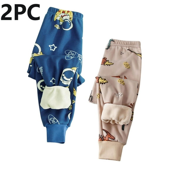 ATOGUTA 2 Pack Boys Fleece Lined Leggings Kids Warm Fleece Leggings Winter Thick Full Length Thermal Pants Size 2T-13, Blue