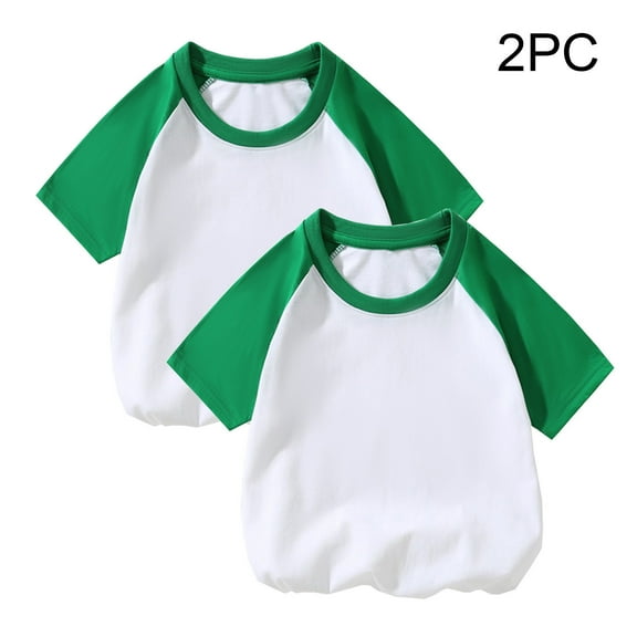 ATOGUTA 2 Pack Boys Girls Short Sleeve Shirts T Shirts Kids Summer Tops Crewneck Basic Tees Green, Size 2T-12