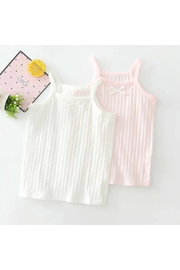 2 Pack Girls Undershirts 2T-11 Camisole Undershirts Spaghetti Strap Camis Dance Clothes Tank Tops Pink