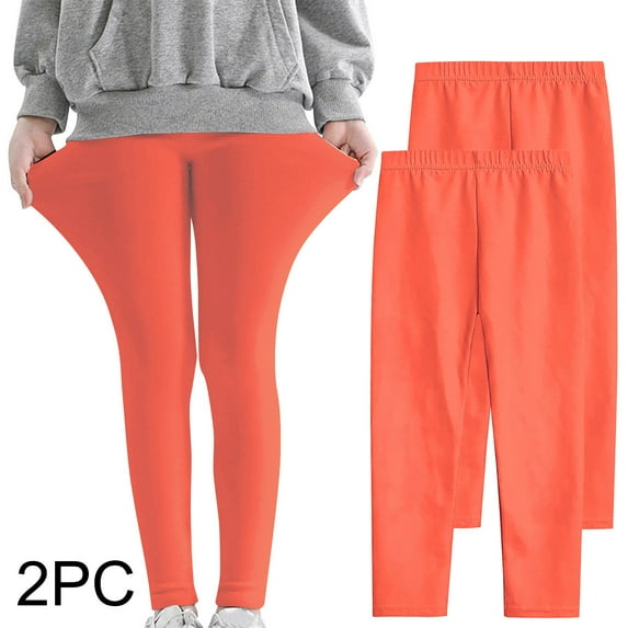 ATOGUTA 2-Pack Leggings for Girls Comfortable Stretchy Footless Girls Pants Kids Soft Pull On Warm Tights Orange, Size 3T-12