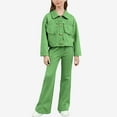 thumbnail image 1 of ATOGUTA 2 Piece Outfits Girl Button Front Long Sleeve Denim Jacket and Wide Leg Pants Set Size 3T-13, Green, 1 of 6