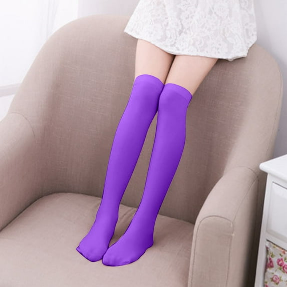ATOGUTA 2T-20 Girls Knee High Socks School Uniform Socks Breathable Seamless Kids Knee High Stockings Cotton Long Tube Socks Purple