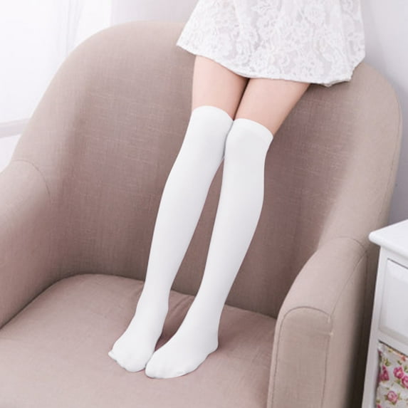ATOGUTA 2T-20 Girls Knee High Socks School Uniform Socks Breathable Seamless Kids Knee High Stockings Cotton Long Tube Socks White