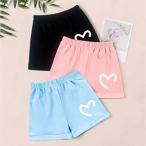 ATOGUTA 3-Pack 4-10 Years Girls Workout Shorts Kids Summer Elastic Waist Wide Leg Casual Sports Shorts Multicolor