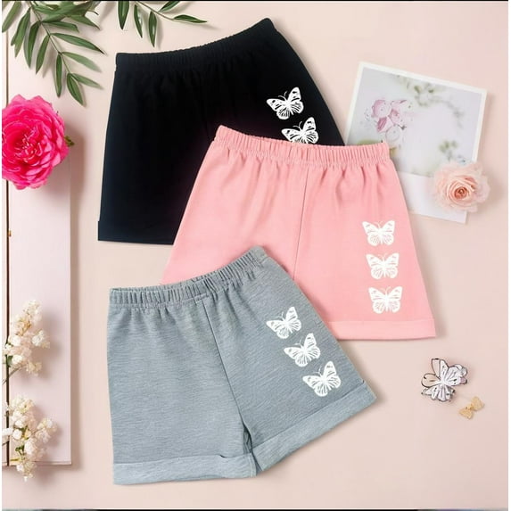ATOGUTA 3-Pack 4-10 Years Gymnastics Shorts for Girls Kids Summer Elastic Waist Wide Leg Casual Sports Shorts Pink
