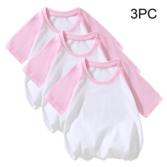 ATOGUTA 3 Pack Cute Tops for Boys Girls Short Sleeve T Shirts Kids Summer Tops Crewneck Basic Tees Pink, Size 2T-12
