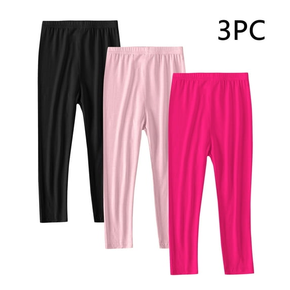 ATOGUTA 3-Pack Girl Leggings Size 2T-13 Pull on Stretchy Soft Leggings Tights Full Length Pants for Kids Hot Pink