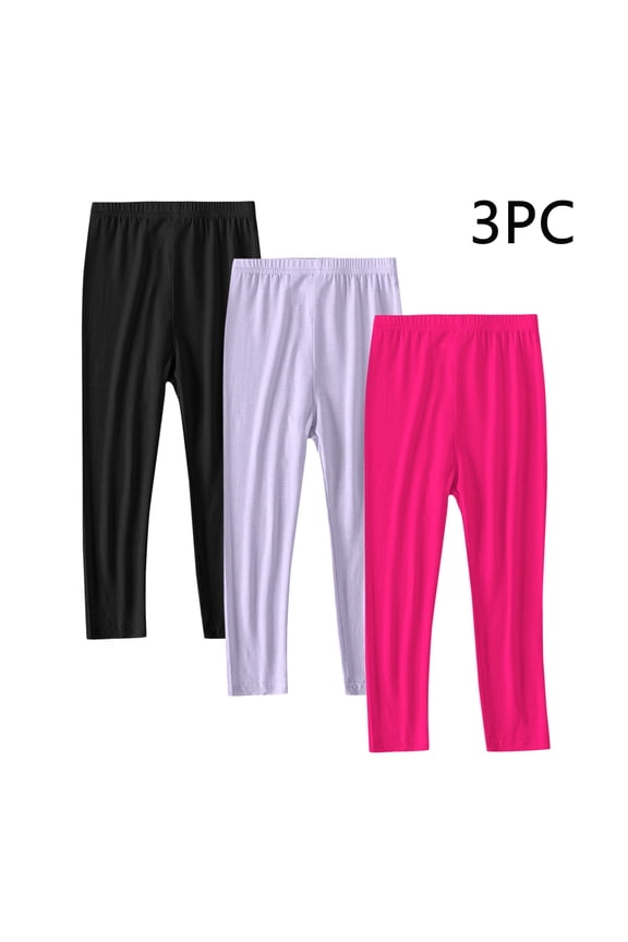3-Pack Girl Leggings Size 2T-13 Pull on Stretchy Soft Leggings Tights Full Length Pants for Kids Purple