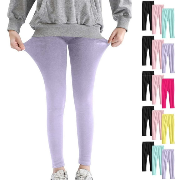 ATOGUTA 3-Pack Girls Athletic Leggings Size 2T-13 Pull on Stretchy Soft Leggings Tights Full Length Pants for Kids Purple