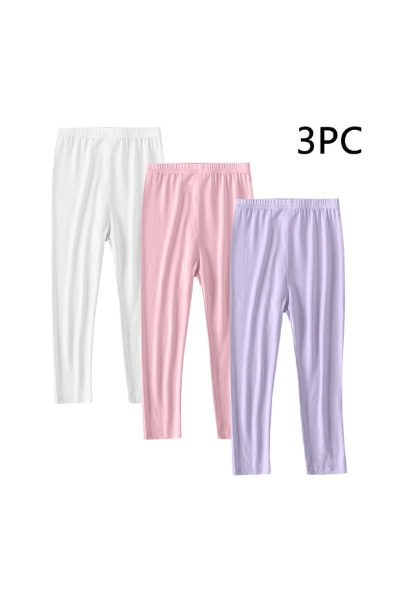 3-Pack Girls Athletic Leggings Size 2T-13 Pull on Stretchy Soft Leggings Tights Full Length Pants for Kids Purple