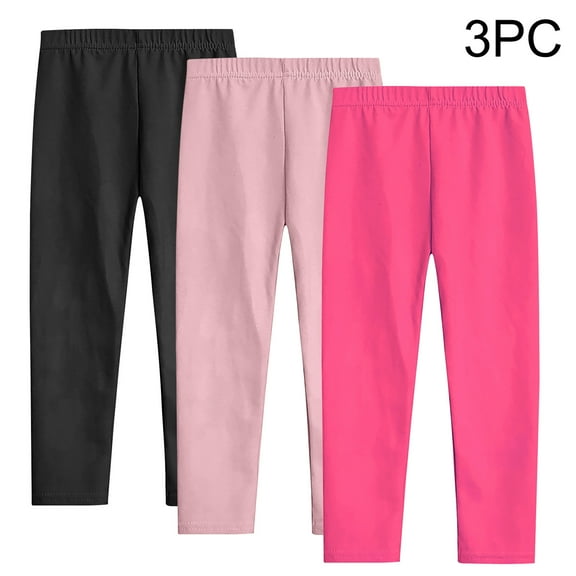 ATOGUTA 3 Pack Girls Leggings Size 3T-12 Basic Leggings Stretchy Leggings Footless Tight Pants Hot Pink