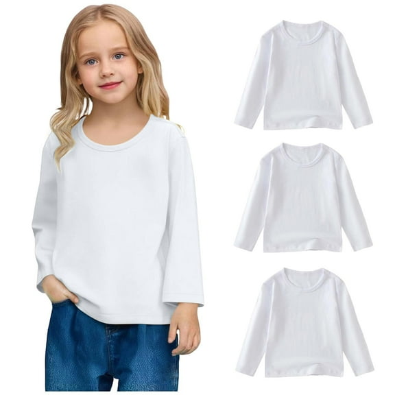 ATOGUTA 3-Pack Girls Long Sleeve Tee Size 1T-11 Boys Crewneck School Sports Tees Clothes Cute Pullovers Tops White