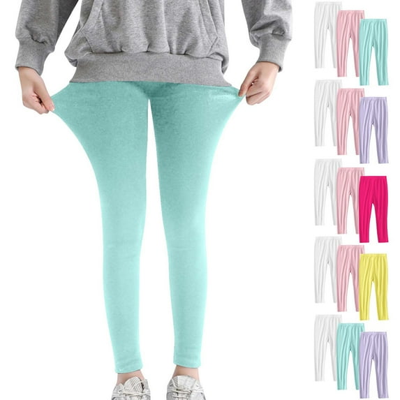 ATOGUTA 3-Pack Leggings Girls Size 2T-13 Pull on Stretchy Soft Leggings Tights Full Length Pants for Kids Mint Green