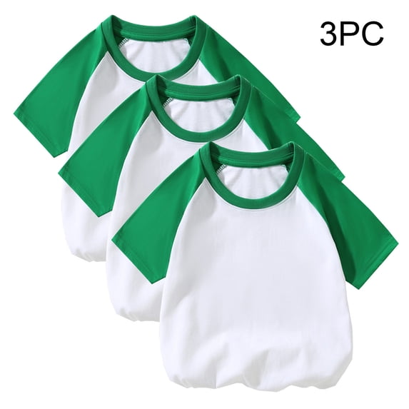ATOGUTA 3 Pack Short Sleeve Shirt Boy Girl T Shirts Kids Summer Tops Crewneck Basic Tees Green, Size 2T-12