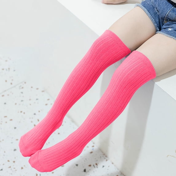 ATOGUTA 3T-12 Knee High Socks for Girls Seamless School Uniform Socks Ribbed Dress Socks Kids Long Socks Hot Pink