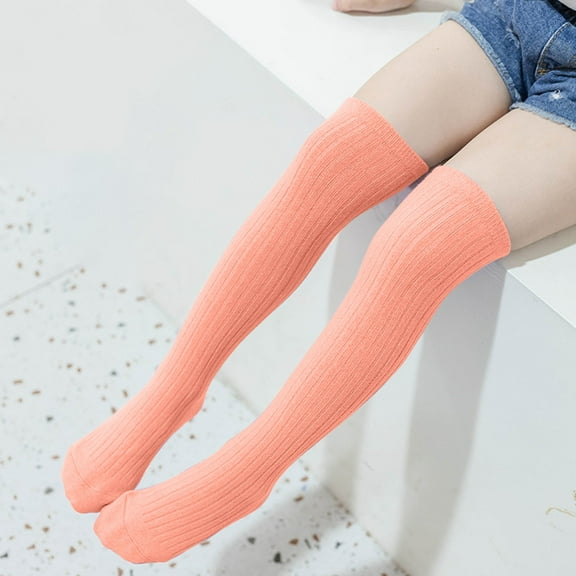 ATOGUTA 3T-12 Knee High Socks for Girls Seamless School Uniform Socks Ribbed Dress Socks Kids Long Socks Orange