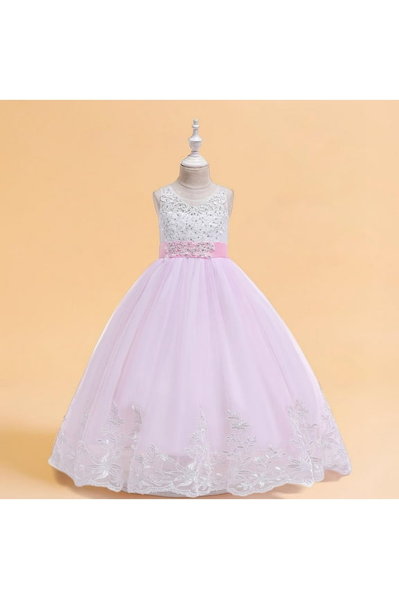 4-18 Years Flower Dresses for Girls Tulle Dresses Bridesmaid Wedding Communion Birthday Party Pageant Maxi Prom Gown for Kids Pink