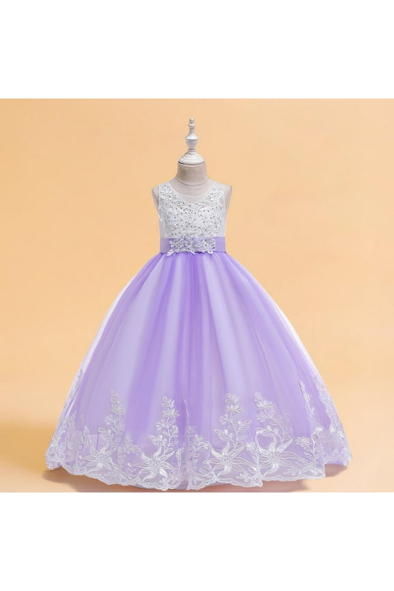4-18 Years Party Dresses for Girls Tulle Dresses Bridesmaid Wedding Communion Birthday Party Pageant Maxi Prom Gown for Kids Purple