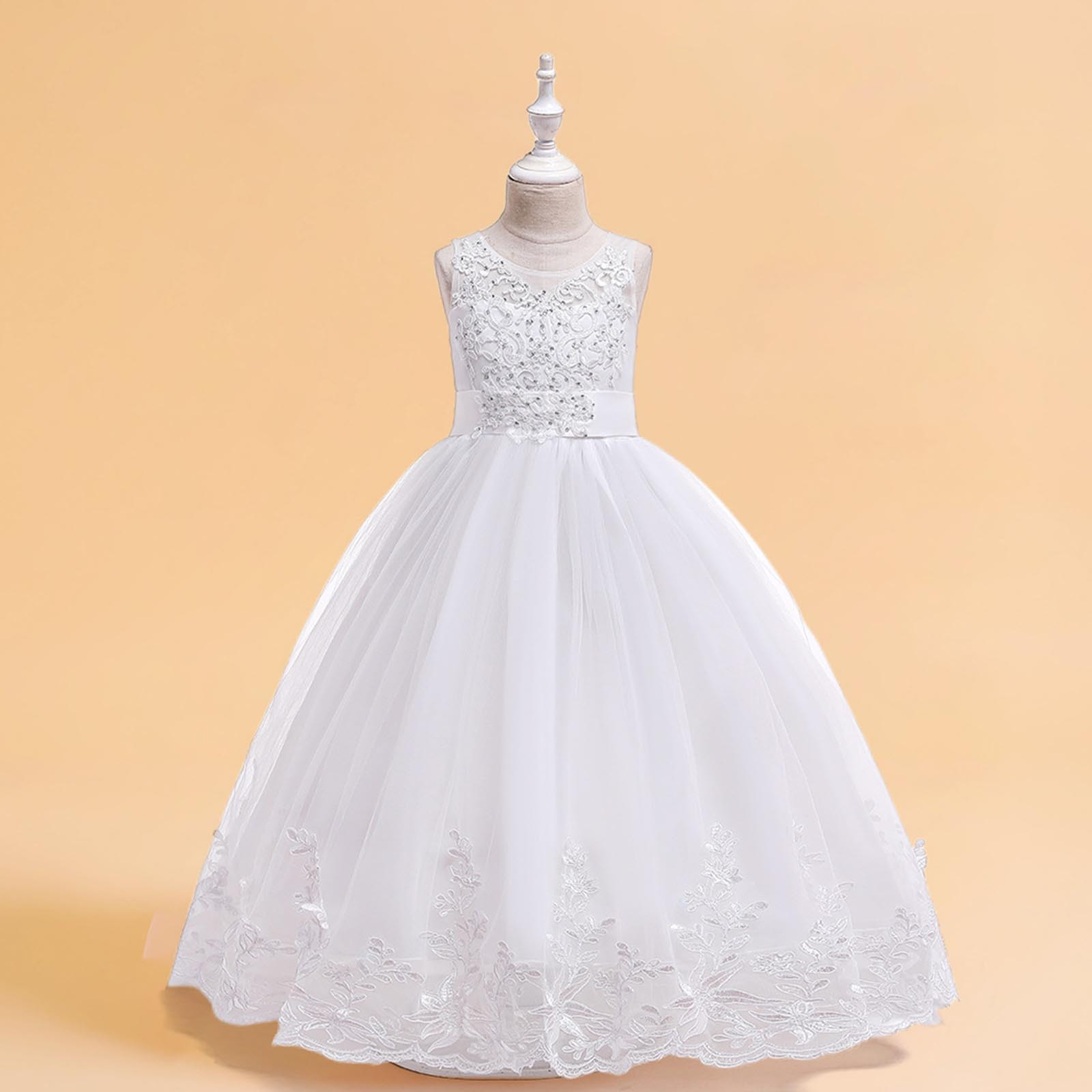 ATOGUTA 4-18 Years Teen Girl Dresses Tulle Dresses Bridesmaid Wedding Communion Birthday Party Pageant Maxi Prom Gown for Kids White