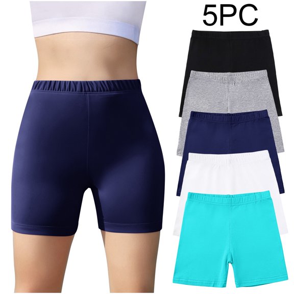 ATOGUTA 5-14 Years 5 Pack Girls Biker Shorts Cartwheel Shorts Breathable Dance Under Dress Kids Shorts Light Blue