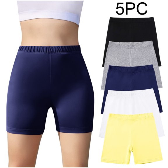 ATOGUTA 5-14 Years 5 Pack Shorts for Girls Cartwheel Bike Kids Biker Under Dress Dance Shorts Girls Clothes Yellow