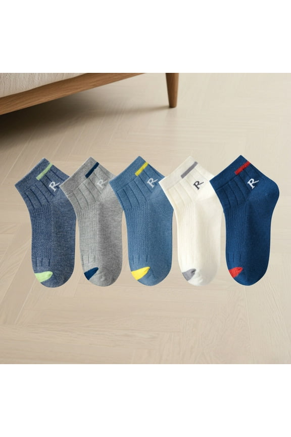 5 Pairs Crew Socks for Boys Low Cut Ankle Socks Kids Crew Athletic Breathable Cushion Sole Socks for Running Hiking Dark Blue, 3-14 Years