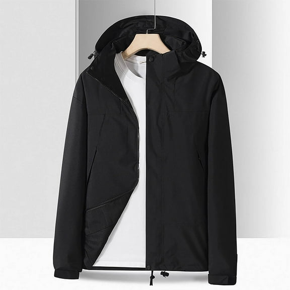 ATOGUTA 6-16 Years Kids Rain Jacket Waterproof Raincoat Fall Winter Windbreaker Coat with Removable Hood Black