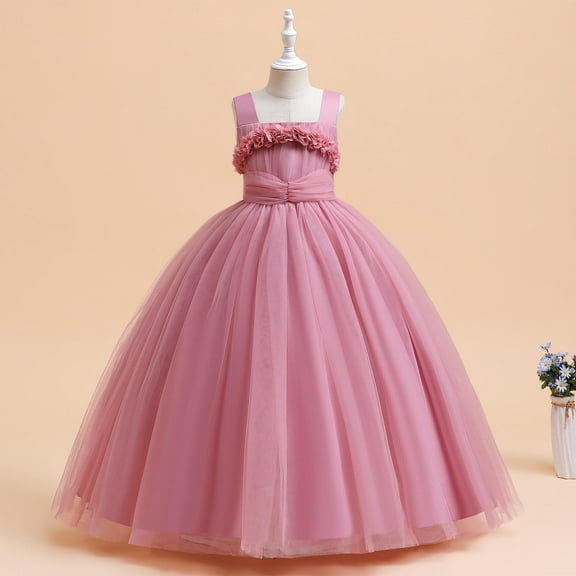 ATOGUTA 6-17 Years Flower Girl Dresses Tulle Princess Dress Junior Bridesmaids Pageant Formal Ball Gown Hot Pink