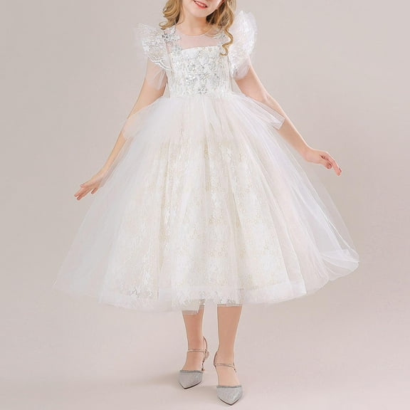 ATOGUTA 6-17 Years Party Dresses for Girls Tulle Dresses Bridesmaid Wedding Communion Birthday Party Pageant Prom Gown for Kids White