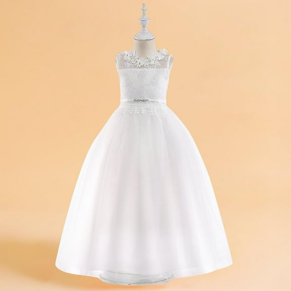 ATOGUTA 7-14 Years Girl Formal Dresses Tulle Dresses Bridesmaid Wedding Communion Birthday Party Pageant Maxi Prom Gown for Kids White