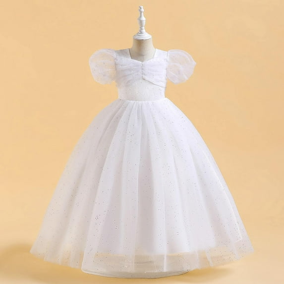ATOGUTA 8-12 Years Flower Girl Dresses for Wedding Tulle Dresses Bridesmaid Wedding Communion Birthday Party Pageant Maxi Prom Gown for Kids White