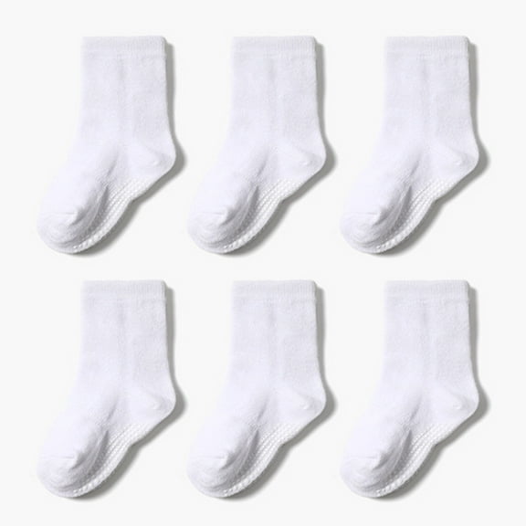 ATOGUTA Anti Slip Socks Kids Anti Slip Crew Socks for Toddlers Little Boys Girls Infants Kids Non Skid, 6-Pack, Sizes 1T-7