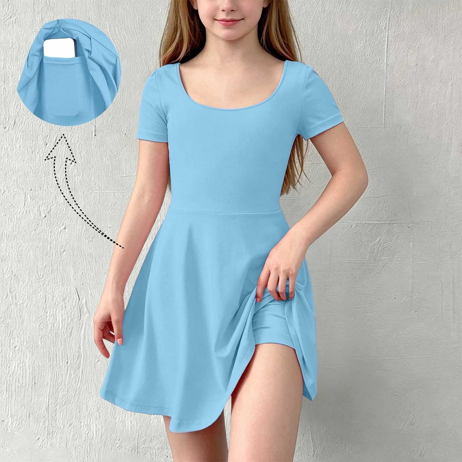 ATOGUTA Athletic Dress for Girls Blue Ruffle Summer Dresses Cute Birthday Party Princess Sundress 5T-15