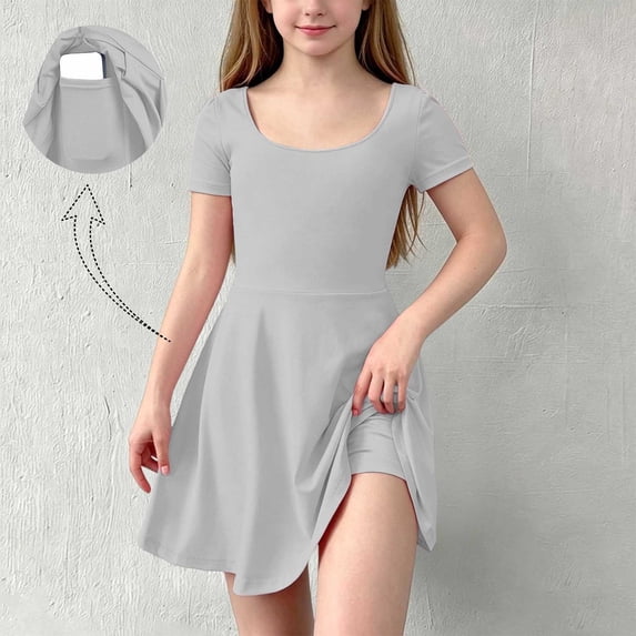 ATOGUTA Athletic Dress for Girls Gray Ruffle Summer Dresses Cute Birthday Party Princess Sundress 5T-15