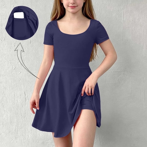 ATOGUTA Athletic Dress for Girls Navy Ruffle Summer Dresses Cute Birthday Party Princess Sundress 5T-15