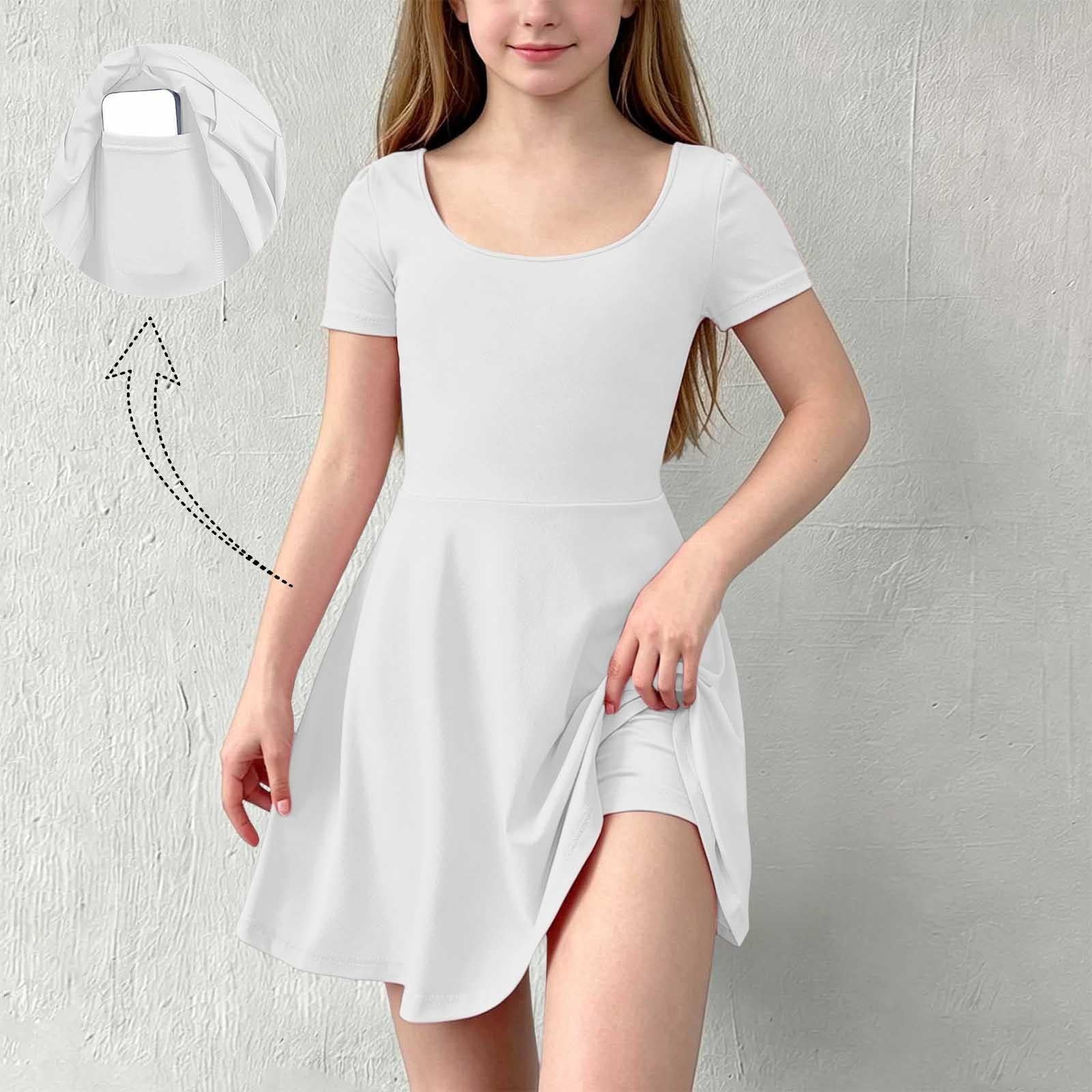 ATOGUTA Athletic Dress for Girls White Ruffle Summer Dresses Cute Birthday Party Princess Sundress 5T-15