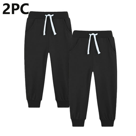 ATOGUTA Athletic Pants Boys Size 5T-14 Elastic Waist Athletic Joggers for Running Sports Outdoor School Uniform 2 Pack Black